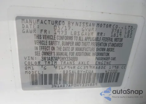 2017 Nissan Sentra S from USA, damaged, VIN 3N1AB7AP0HY334889